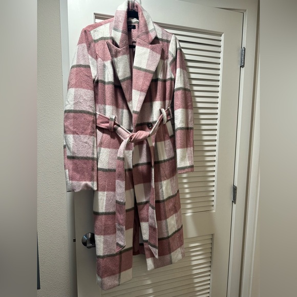 NWOT City Mornings Pink Plaid Trench Coat - Picture 6 of 9